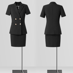 Women's Black Suit <b>Set</b> Short Sleeve Professional <b>Blazer</b> Hotel Uniform Summer 2025 - Product Image 4