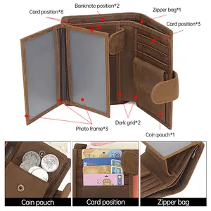 고품질 남자 정품 가죽 지갑 디자이너 신용 카드 저렴한 가격 남자 지갑 RFID 동전 포켓 스냅 가죽 지퍼 지갑