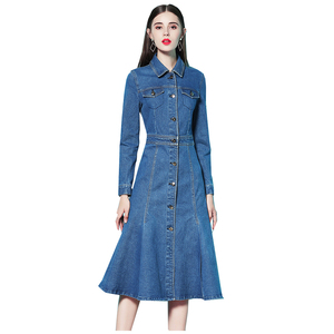 2021 all'ingrosso nuova moda elegante vita sottile abiti in <span class=keywords><strong>Denim</strong></span> manica lunga svasati Plus Size abiti da donna - Product Image 2