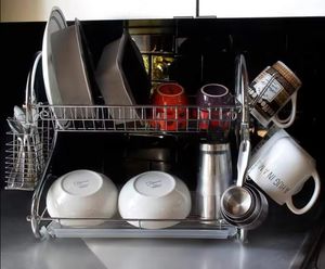 2-שכבות תיל נירוסטה מדפים ייבוש צלחת ייבוש מתלה utensil מחזיקי אחסון מטבח למסעדת מטבח - Product Image 5