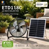 Ventilateur solaire 12V DC vérifié Intertek, 14 pouces, pales en aluminium, panneau monocristallin 20W, charge USB, ventilateur portable d'extérieur