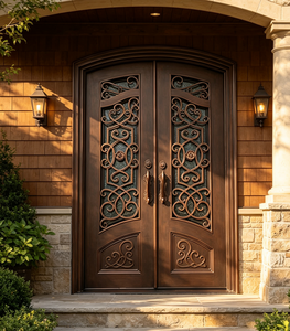 Puerta Decorativa Manual de Hierro Forjado y Vidrio, Puerta de Entrada de Vidrio Templado Forjado a Mano, Puerta de Entrada Principal Personalizada para Villa - Product Image 5