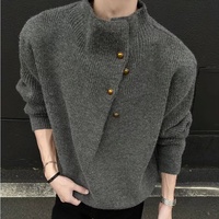 Pull en maille asymétrique à col montant pour homme, style coréen haut de gamme, pour automne-hiver, tenue décontractée streetwear, vente en gros
