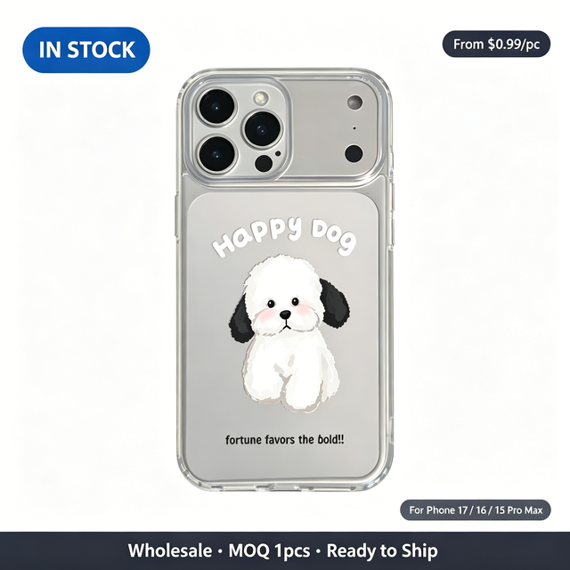 Cute Happy White Dog Illustration Pattern Clear TPU Case, Premium Soft Shockproof Phone Cover for iPhone 17 16 15 14 13 Pro Max