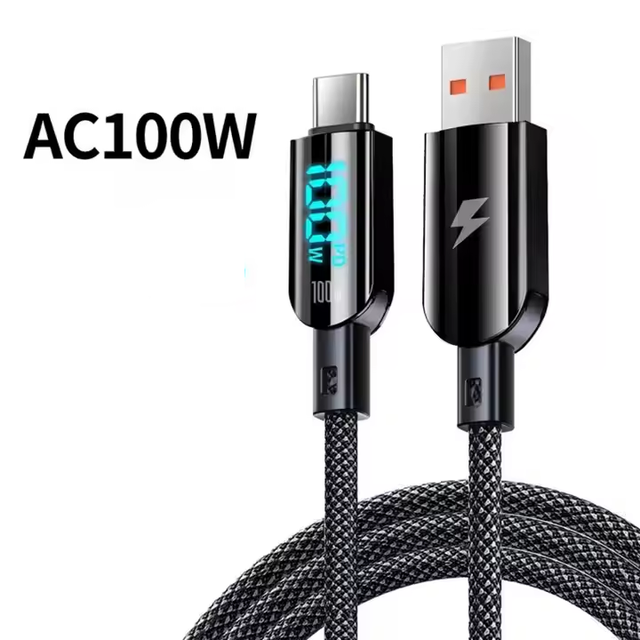 100W 60W Fast Charger Power Nylon Braided PD Fast Charging Type C Data Cable 1M 2M With Led Display