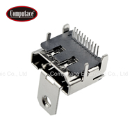 Connecteur femelle à 90 degrés avec support de montage, angle droit, 19 broches, montage sur circuit imprimé, corps LCP, blindage en laiton, équipement vidéo HD