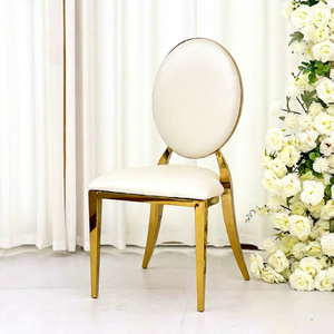 Silla de Comedor Moderna Apilable de Acero Inoxidable para Apartamento, con Respaldo Ovalado Dorado y Funda Extraíble, Venta al por Mayor - Product Image 1