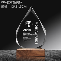 Trofeo de Cristal con Base de Madera, Grabado en Blanco para Impresión, Premio de Cristal y Madera para Competencias Empresariales