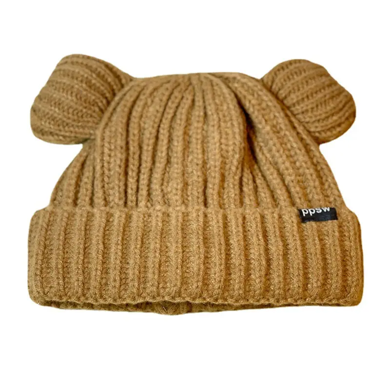 Wholesale Fashion Winter Bear Ears Cute Knitted Animal Beanie Hats for Ladies