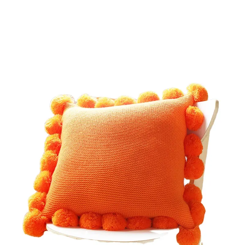 New Design Cushion Cover Decorative Home Pompom Pillow Acrylic Knitted Sofa Cushion Covers