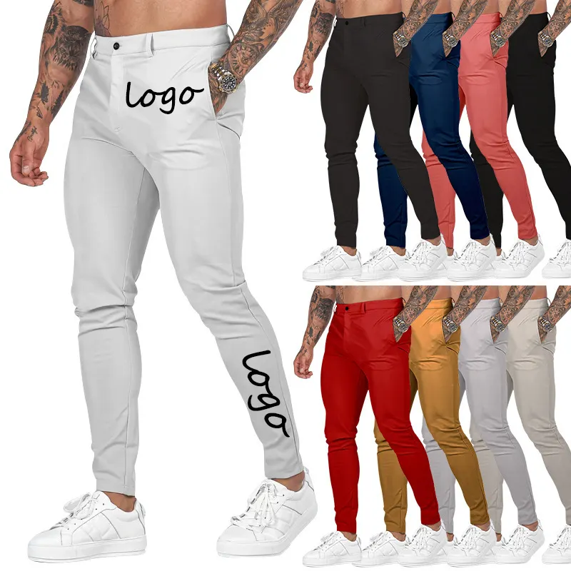 Yeni özel Logo erkekler pantolon tulum erkek Slim pantolon düz spor pantolon rahat iş Jogger spor kot erkek pantolon