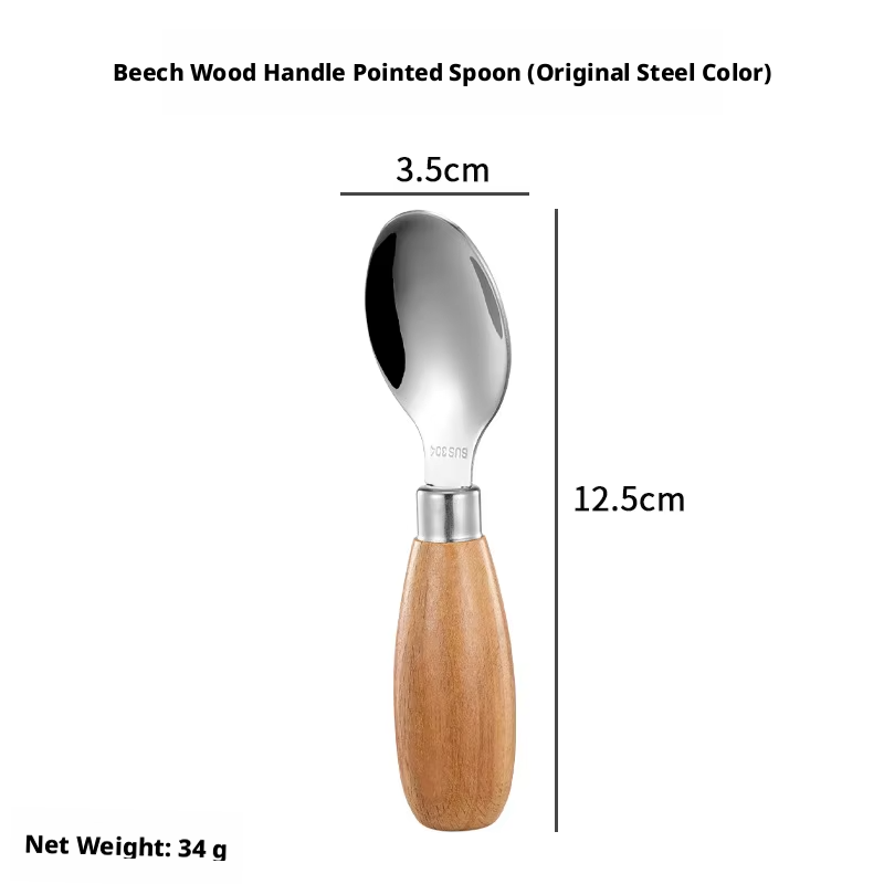 Beechwood handle pointed spoon-original Silver color