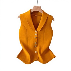 <span class=keywords><strong>Gilet</strong></span> en tricot <span class=keywords><strong>sans</strong></span> manches pour <span class=keywords><strong>femme</strong></span>, nouveau design d'été, style polyvalent, avec col et boutons, design original et élégant - Product Image 3