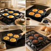 Poêle à oeufs en aluminium antiadhésif 4 tasses poêle à crêpes frites poêle à frire facile à nettoyer adaptée à la cuisinière à gaz et à la cuisinière à induction