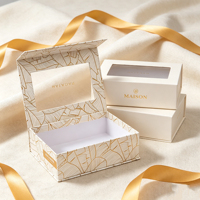 Elegante Geschenkbox mit Goldfolien-Blattmuster und Magnetverschluss mit Sichtfenster Maßgefertigte Starre Papierbox für Kosmetik Kleine Geschenkverpackung
