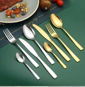 סיטונאי זהב כסף נירוסטה סכין מזלג כפית סכו "ם סט ידית מרובע עבור מסעדת חתונה - Product Image 4