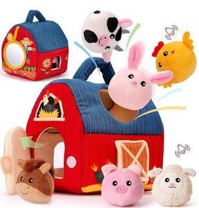Juguetes <span class=keywords><strong>de</strong></span> Peluche <span class=keywords><strong>de</strong></span> Animales <span class=keywords><strong>de</strong></span> Granja Suaves para Bebés, Sonajeros, Muñecos <span class=keywords><strong>de</strong></span> Peluche, Desarrollo Sensorial <span class=keywords><strong>de</strong></span> la Mano, Juguetes para Niños Pequeños, Juego Educativo Portátil <span class=keywords><strong>de</strong></span> Granja - Product Image 1