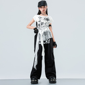 Costume de danse jazz pour enfants, robes en soie/coton pour filles, style tendance <span class=keywords><strong>et</strong></span> cool, défilé de mode pour enfants, groupe de filles jazz - Product Image 4