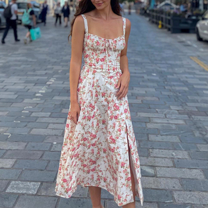 Tùy Chỉnh Mùa Hè Mới Phụ Nữ Phong Cách Không Tay Hoa In Thanh Lịch Sexy May Mặc Của Phụ Nữ Cao Slit Dài Giản Dị Maxi Dresses - Product Image 1