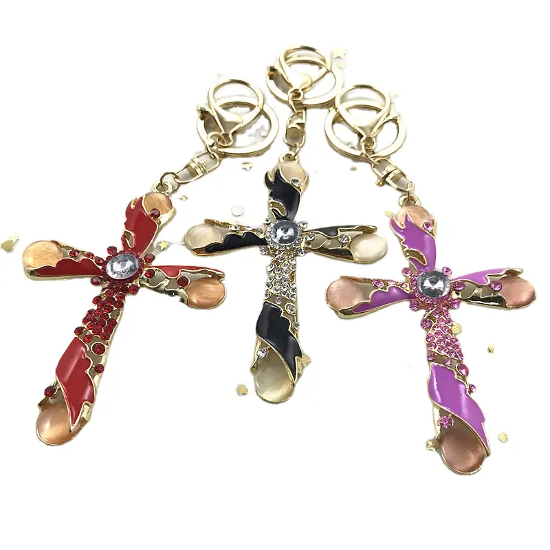 Crystal Diamond Jewelry Car Key Chain Bag Pendant Cross Crucifix Keychain Keyring