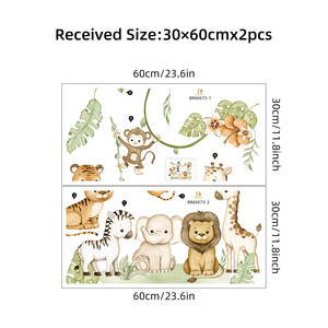 Stickers muraux <span class=keywords><strong>animaux</strong></span> de la forêt dessin animé mignon pour chambres d'enfants garçons chambre de bébé décoration Jungle éléphant girafe Lion singe papier peint - Product Image 6