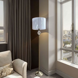 Lámpara de pie con cable eléctrico de estilo tradicional europeo, acabado de níquel satinado, pantalla de luz cónica blanca de lujo, lámpara de pie para decoración del hogar - Product Image 5