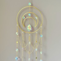 Attrape-soleil en cristal lune et étoile, carillon éolien, ornement suspendu de style minimaliste moderne pour fête de pendaison de crémaillère, Noël, mur et rebord de fenêtre