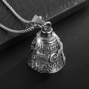 Listo para Enviar: Collar de Acero Inoxidable 316L con Campana Guardiana 'Nunca Conduzca Más Rápido Que <span class=keywords><strong>Tu</strong></span> Ángel Pueda Volar', Campana del Espíritu del Motociclista RTS - Product Image 3
