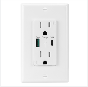 Prise murale US Type C et Type A 15A homologuée ETL 20W PD QC3.0 125V 2 prises pour la charge rapide des téléphones - Product Image 3