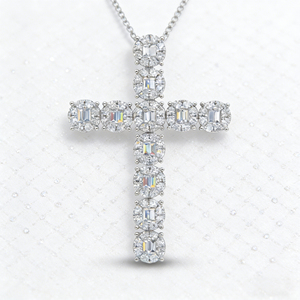 Collar con colgante de cruz de plata personalizado, chapado en oro de 10K/14K/18K, con diamante CVD cultivado en laboratorio, clásico, para regalo de compromiso, cadena para suéter - Product Image 4