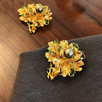 Aksesori DIY Bros Bunga Peony Multi-layer Gaya Cina Elegan untuk Wanita Bros Mutiara Berlapis Emas Tembaga dengan Zirkon.