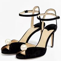 2025 élégant luxe concepteur femmes cheville Stiletto sandales perle accentué mariage Banquet haute mince pour l'été chaussures de mariée