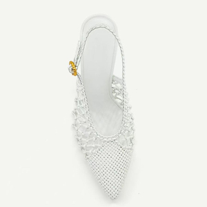 Sandales d'été grande taille 44 pour femme, à bout pointu, découpées, à talons aiguilles, avec bride arrière et tressage supérieur - Product Image 5