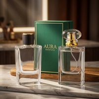 Vente en gros de flacons carrés polis personnalisables de 50 ml et 100 ml avec couvercle, flacons de parfum personnalisables avec étiquettes et boîtes d'emballage