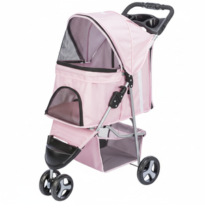 Cochecito plegable de tres ruedas para mascotas, con cabina grande, dosel ajustable, malla transpirable y cesta de almacenamiento, 1 unidad - Product Image 1