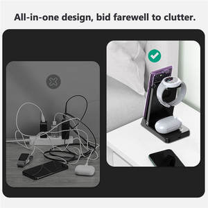 Cargador universal portátil inalámbrico con reloj despertador para todo en uno iPhone 4 en 1 cargador inalámbrico práctico Induktion Ladestation - Product Image 3