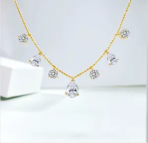 Light Luxury Versatile 925 Silver Inlaid High Carbon Diamond Water Drop Pear shaped White Diamond Elegance Gold Necklace
