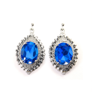 Orecchini pendenti N. Cresson con cristalli blu, in argento 925 placcato rodio, ovali, gioielli da festa da donna - Product Image 1