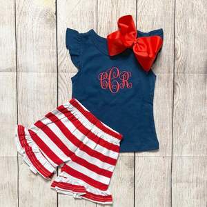 <strong>Patriotic</strong> Sibling Matching Clothes Blue Woven Gingham Baby Romper Little Girl Red Tie Dress Kids Boy Blank Shirt <strong>Shorts</strong> Set 2025 - Product Image 4
