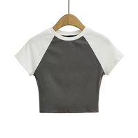 Kaos Crop Top Wanita Desain Sederhana Bordir Verdant Strokes Grosir, Bahan Katun, Kerah Bulat, Polos, Tanpa Motif