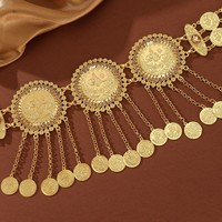 Ceinture en métal sculpté style arabe, couleur or, avec strass carrés et franges en forme de goutte, pour robe de soirée femme