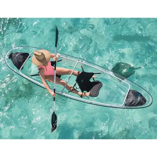 Crystal Clear Acrylic Glass Plastic Bottom Boat Sit On Top Touring Kayak With Paddle And Floating