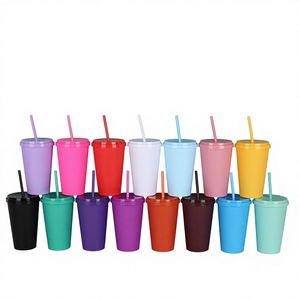 Vaso de Plástico PP de Pared Simple, 24 oz, Personalizable con Logotipo, Libre de BPA, Portátil, de Grado Alimenticio, Colorido, para Jugos y Agua, con Pajita - Product Image 1