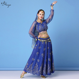 Ropa de actuación de vientre de danza India gasa de manga larga falda larga traje de actuación de escenario femenino - Product Image 2