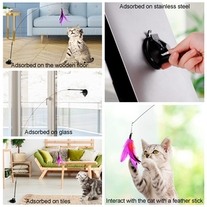 Jouet pour chat à livraison rapide : Baguette à ressort en bois CFA avec plume et clochette, tête de remplacement amovible, durable, pour gratter et stimuler votre chat - Product Image 2