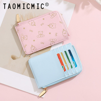 Dompet Kartu Wanita TAOMICMIC Bahan PU Motif Beruang Segar dengan Ritsleting, Banyak Slot Kartu, Tempat Koin, Kantong Kartu Akses Portabel