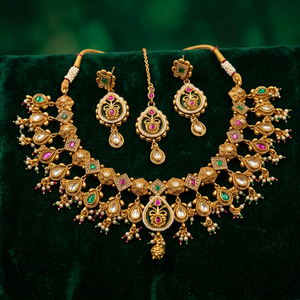 Conjunto nupcial chapado en oro: Collar gargantilla y pendientes colgantes de perlas de imitación, estilo étnico, moderno, para boda, compromiso, aniversario, lo último en alta. - Product Image 2