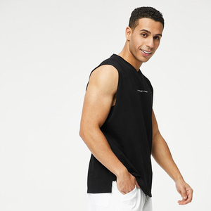 Logo personnalisé 100% coton Gym débardeur sans manches gilet Style sportif respirant vêtements de sport noir couleur unie - Product Image 1