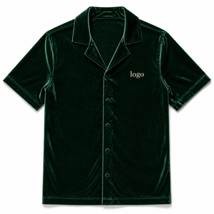เสื้อเชิ้ตโบว์ลิ่งกำมะหยี่แบบกำหนดเอง สำหรับงานเลี้ยงสังสรรค์สุดหรูสไตล์เรโทร ไนท์คลับ ติดกระดุม แขนสั้น ปักโลโก้ตามสั่ง OEM ด้านหน้า - Product Image 1