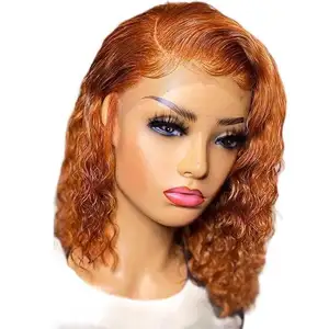 Super Double Drawn Ginger Orange 350 # Brasilia nisches jungfräuliches Menschenhaar Vor gezupfte Haar linie 13 X4 Curly Short Bob Front Lace Perücken